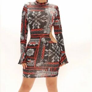 Black and Red Long Sleeve Mini Dress